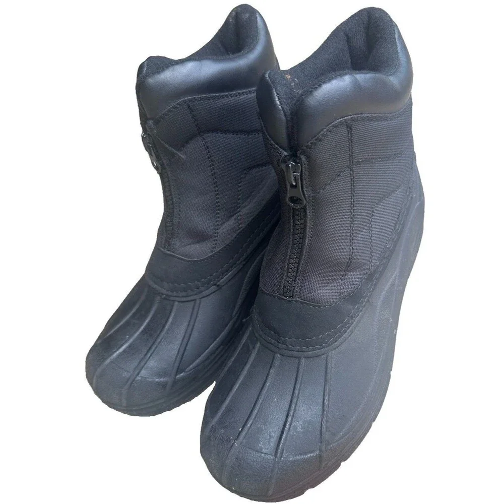 Eddie Bauer Lake Crescent Snow Boots Mens Size 9 Black Insulated Winter Zip Boot